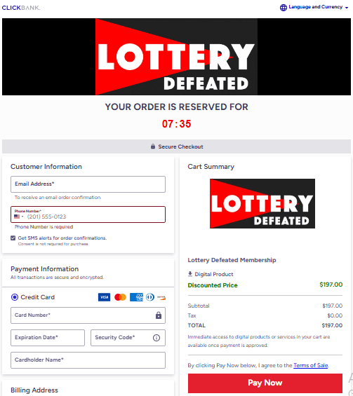 Lottery Defeated - Secure Checkout Page
